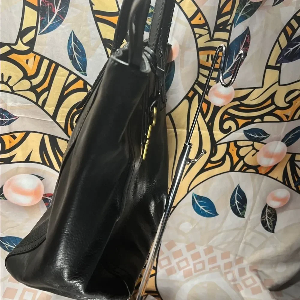 Fossil Emma Black Leather Tote with Key Accent